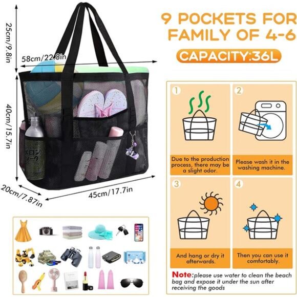 Mesh Beach Bag Waterproof  Tote Bags Swim - Picture 4 of 7